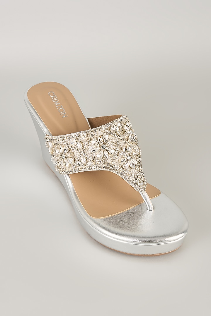 Silver Faux Leather Heels by Crimzon at Pernia's Pop Up Shop