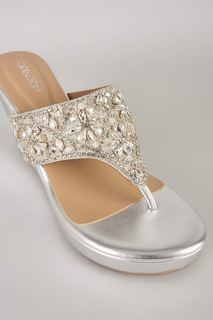 Silver Faux Leather Heels by Crimzon at Pernia's Pop Up Shop