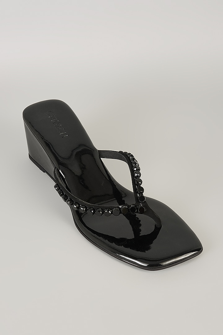 Black Faux Leather Heels by Crimzon at Pernia's Pop Up Shop