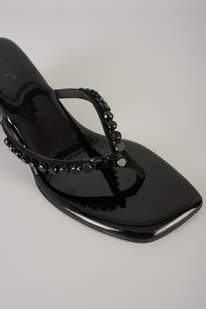 Black Faux Leather Heels by Crimzon at Pernia's Pop Up Shop