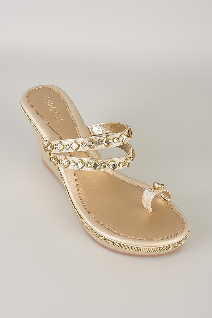 Gold Faux Leather Heels by Crimzon at Pernia's Pop Up Shop