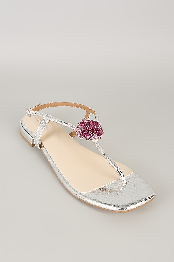 Silver Faux Leather Flats by Crimzon at Pernia's Pop Up Shop