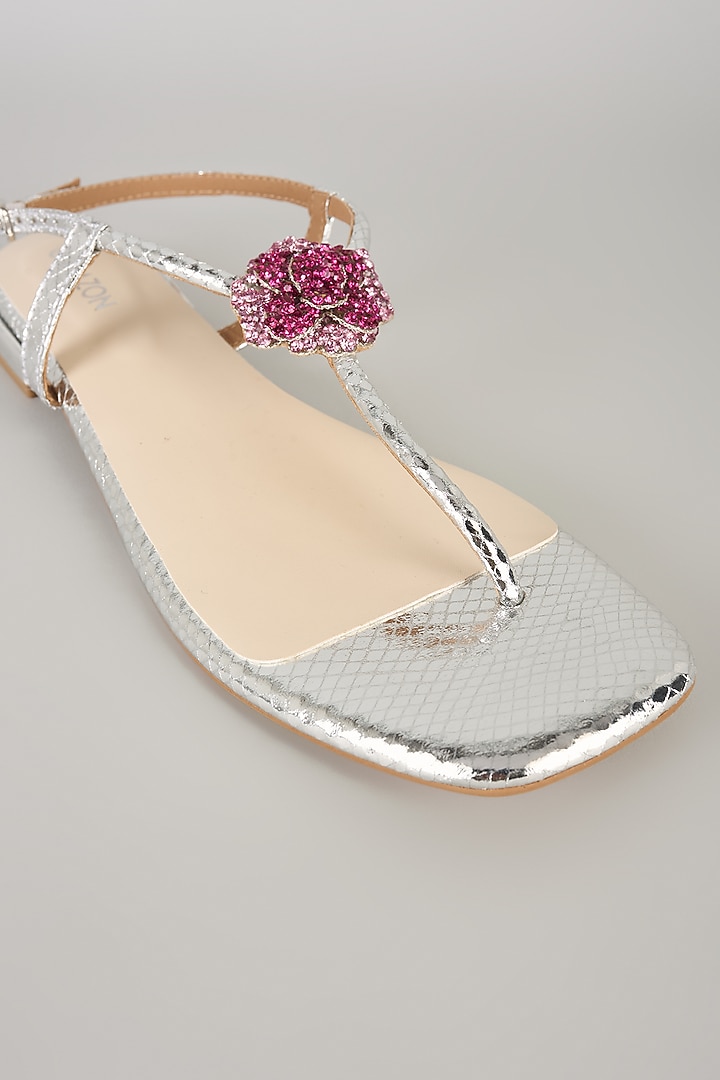 Silver Faux Leather Flats by Crimzon at Pernia's Pop Up Shop