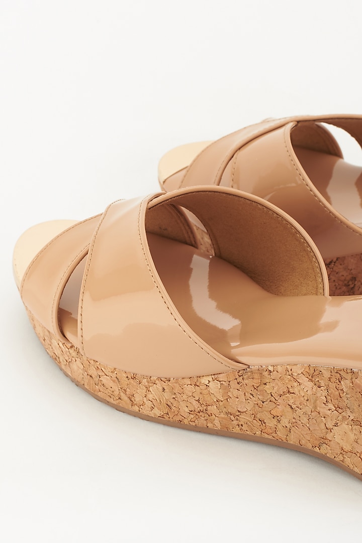 Nude Faux Leather Wedges by Crimzon at Pernia's Pop Up Shop