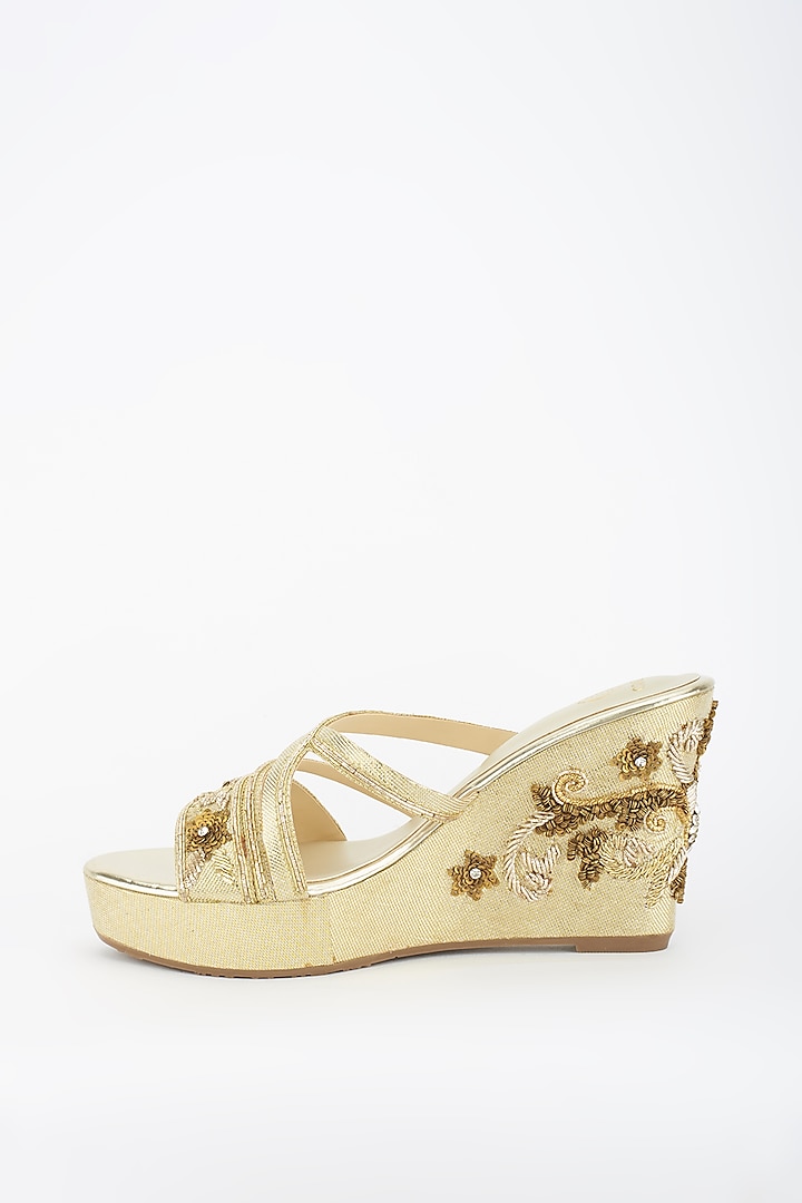 Antique Gold Embroidered Handcrafted Sandals by Crimzon