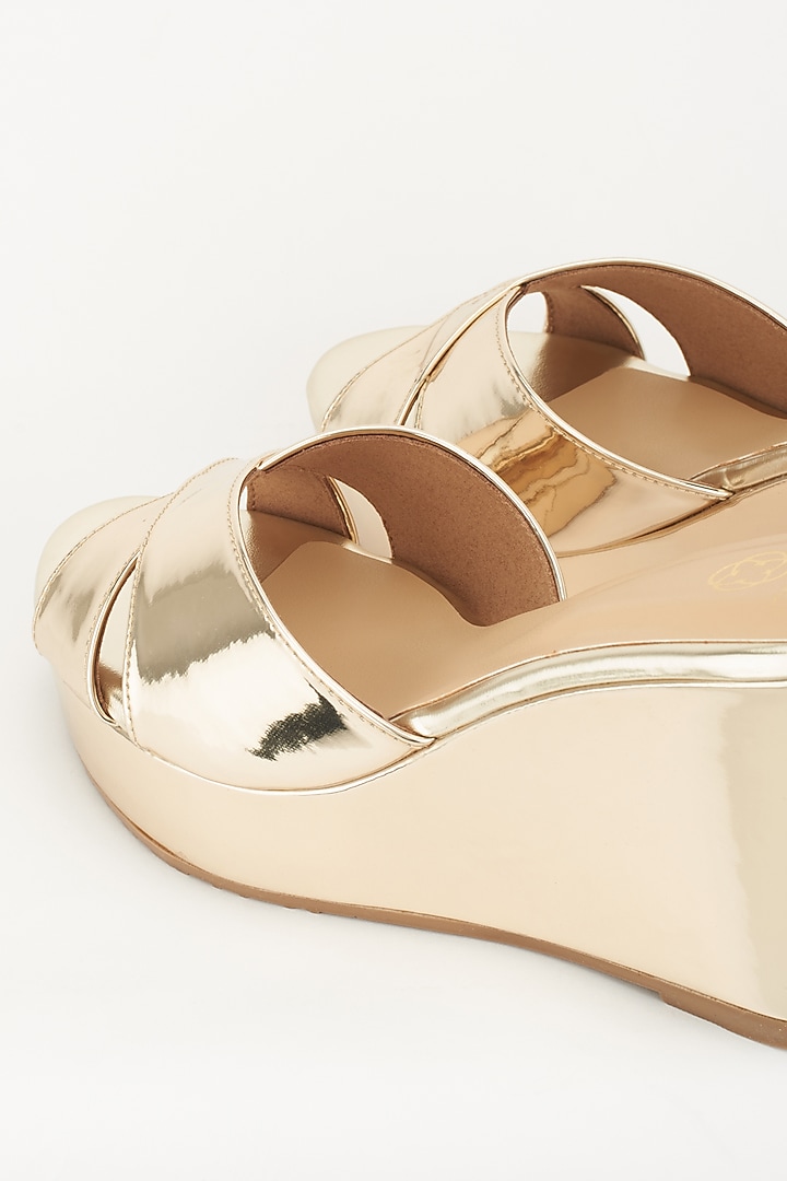 Gold Metallic Faux Leather Wedges by Crimzon at Pernia's Pop Up Shop