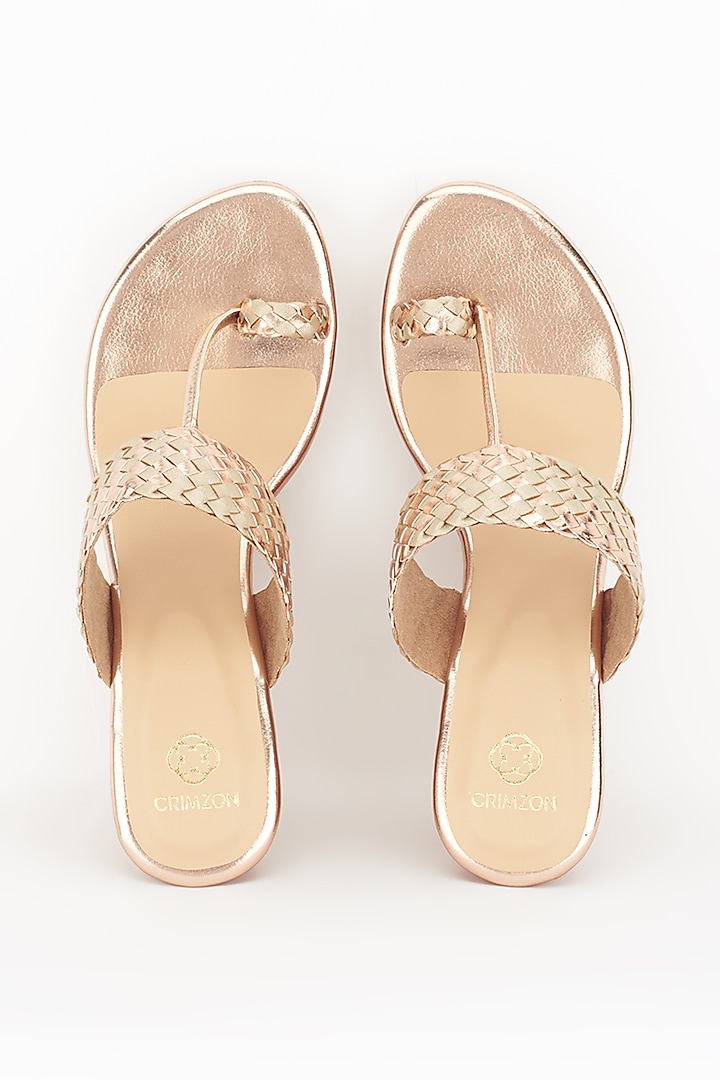 Beige & Rose Gold Wedges by Crimzon at Pernia's Pop Up Shop