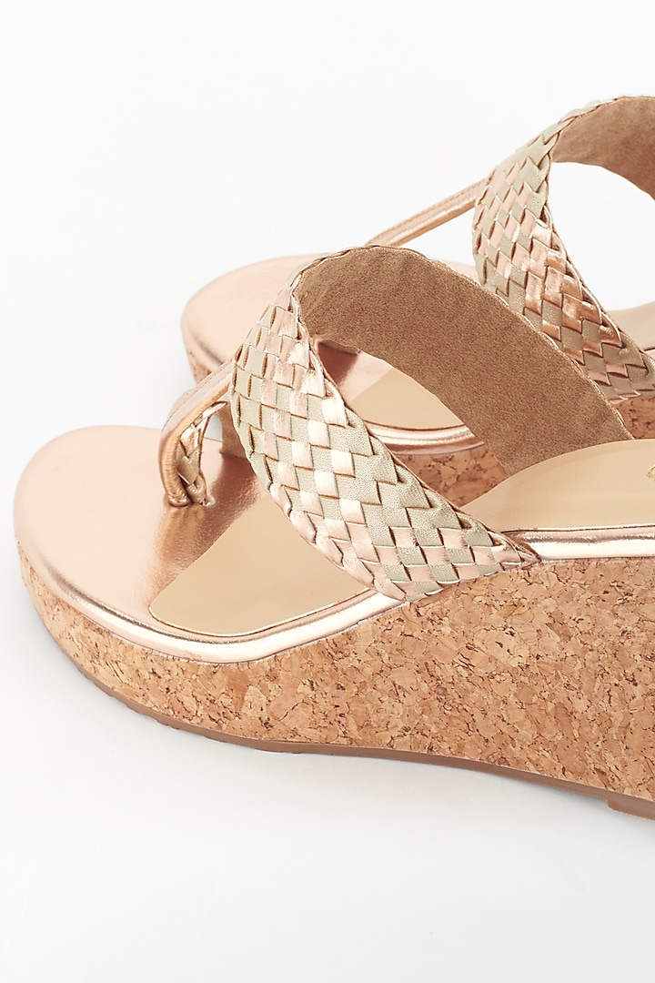 Beige & Rose Gold Wedges by Crimzon at Pernia's Pop Up Shop