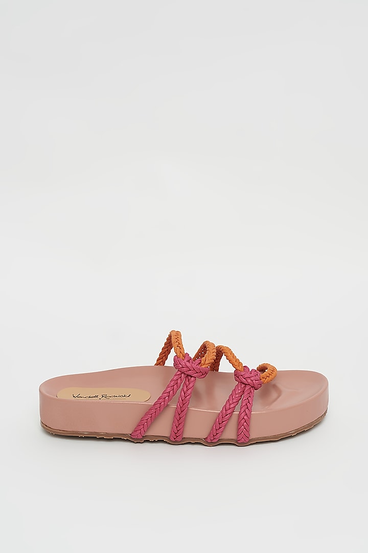 Orange & Pink Faux Leather Sliders by Crimzon x Wendell Rodricks