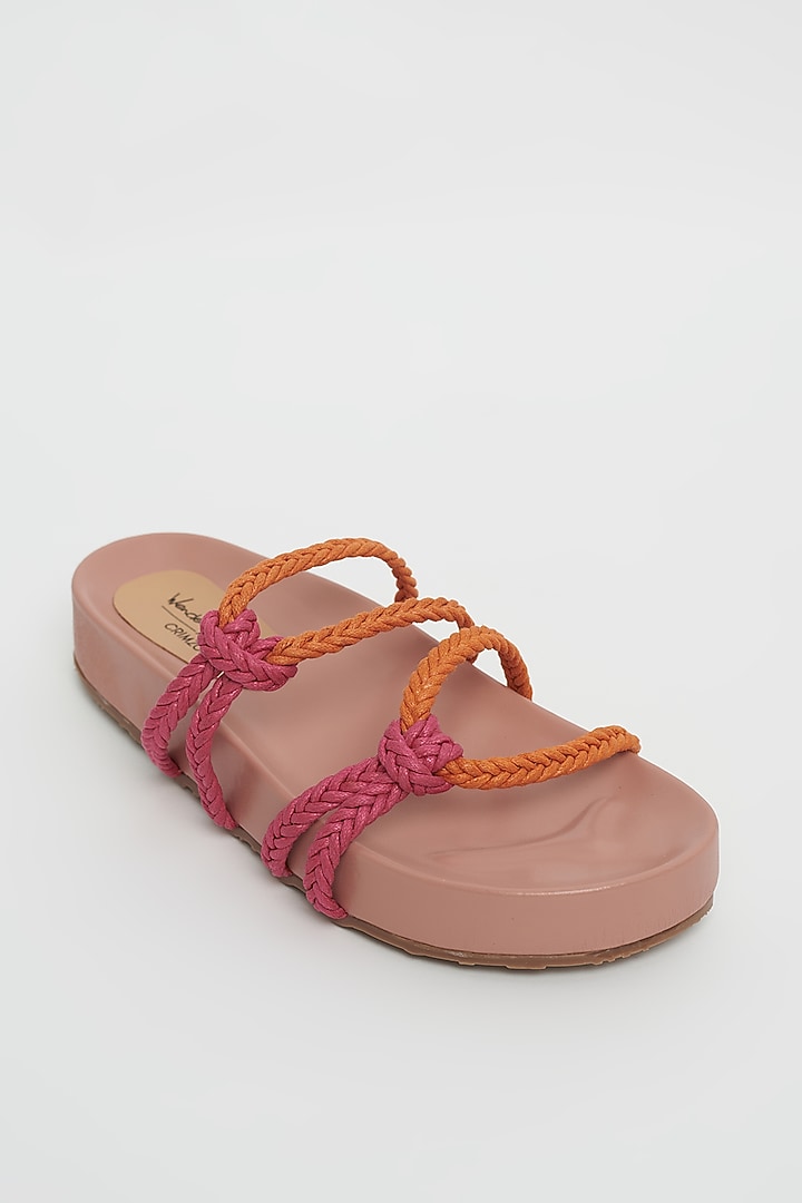 Orange & Pink Faux Leather Sliders by Crimzon x Wendell Rodricks at Pernia's Pop Up Shop