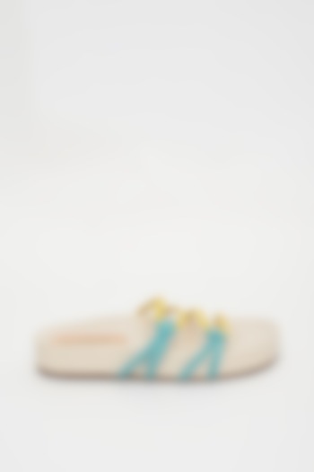 Yellow & Blue Faux Leather Sliders by Crimzon x Wendell Rodricks