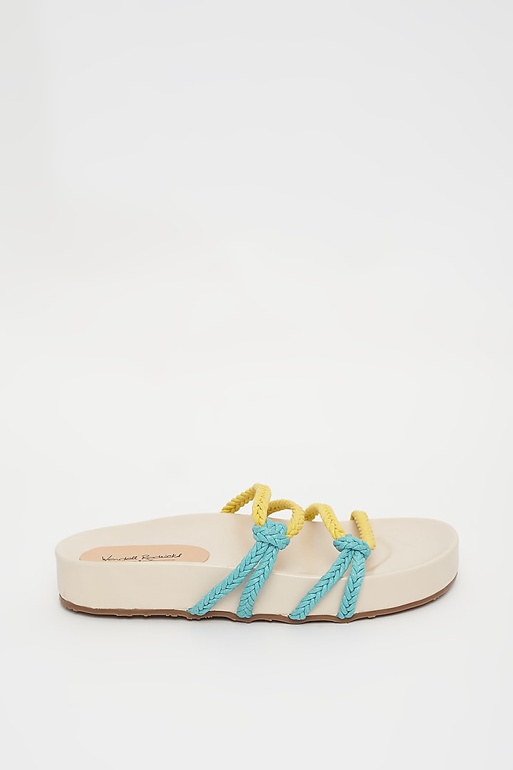 Yellow & Blue Faux Leather Sliders by Crimzon x Wendell Rodricks