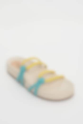 Yellow & Blue Faux Leather Sliders by Crimzon x Wendell Rodricks at Pernia's Pop Up Shop