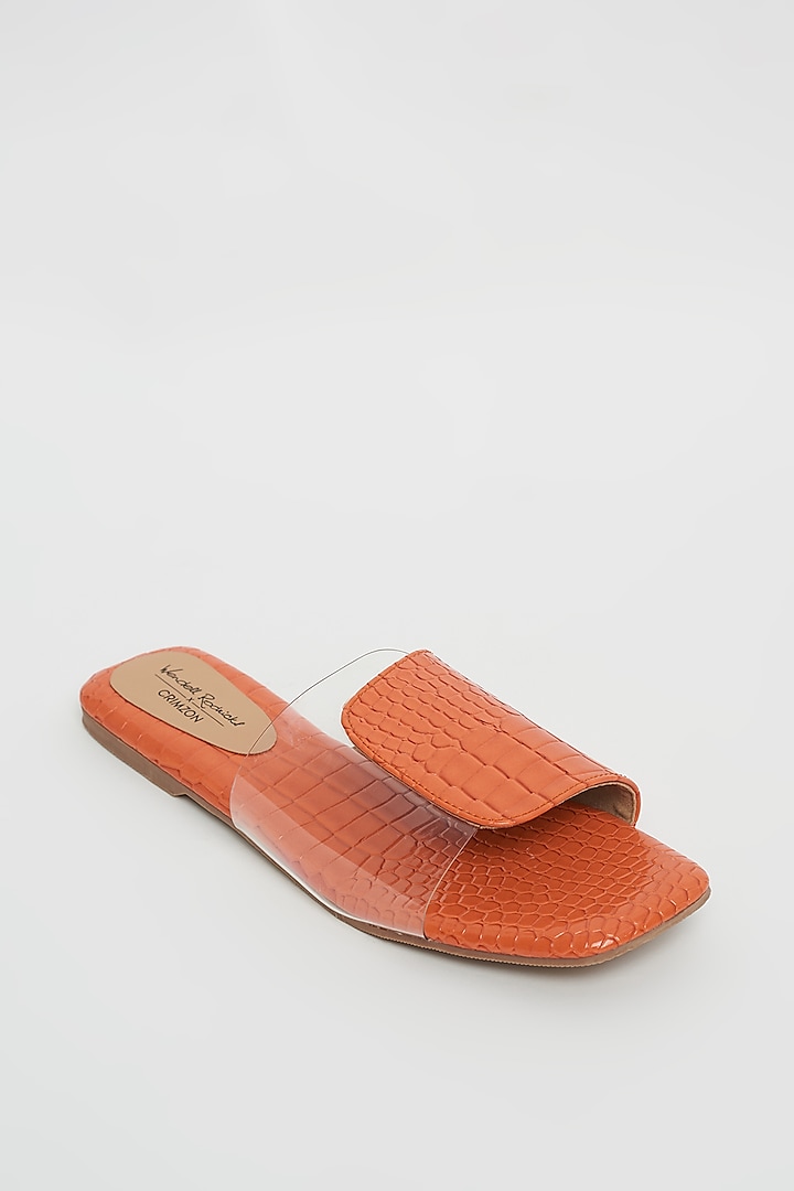 Orange Faux Leather Sliders by Crimzon x Wendell Rodricks at Pernia's Pop Up Shop