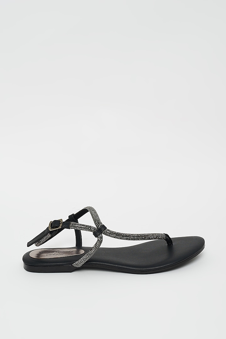 Black Flats With Crystal Embellished Straps by Crimzon x Wendell Rodricks