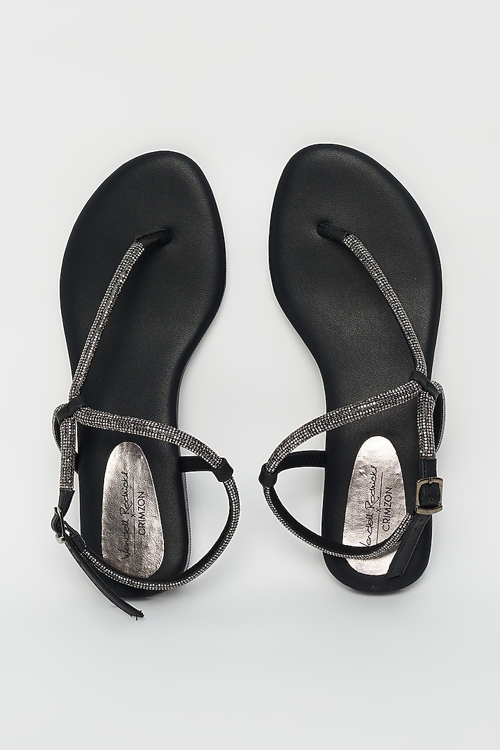 Black Flats With Crystal Embellished Straps by Crimzon x Wendell Rodricks at Pernia's Pop Up Shop