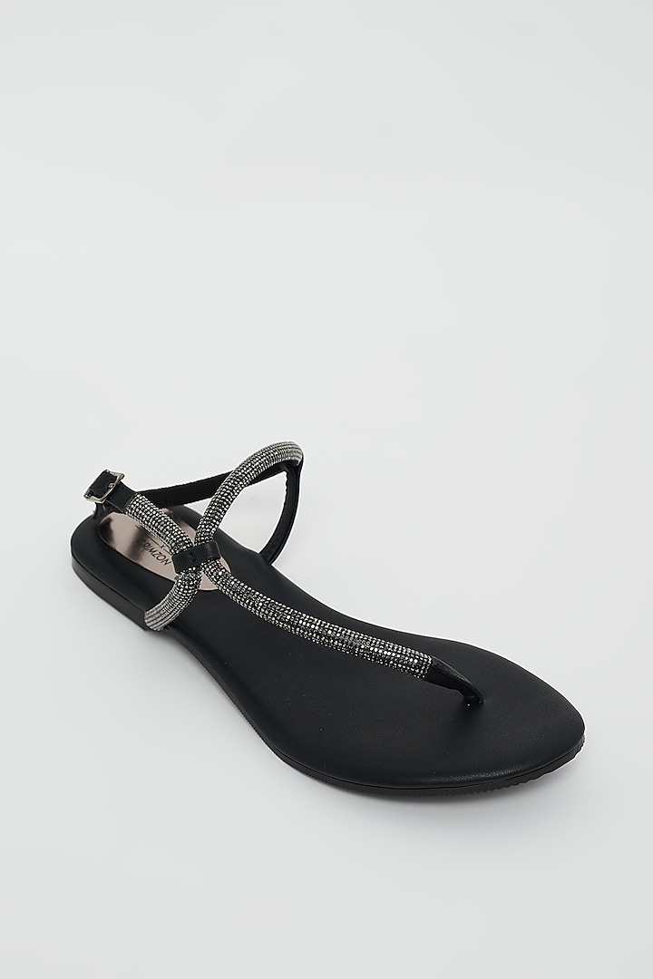 Black Flats With Crystal Embellished Straps by Crimzon x Wendell Rodricks at Pernia's Pop Up Shop