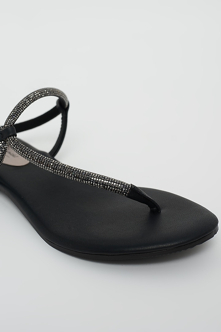 Black Flats With Crystal Embellished Straps by Crimzon x Wendell Rodricks at Pernia's Pop Up Shop