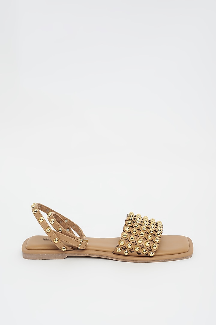 Tan Flats With Gold Stud Embellishments by Crimzon x Wendell Rodricks