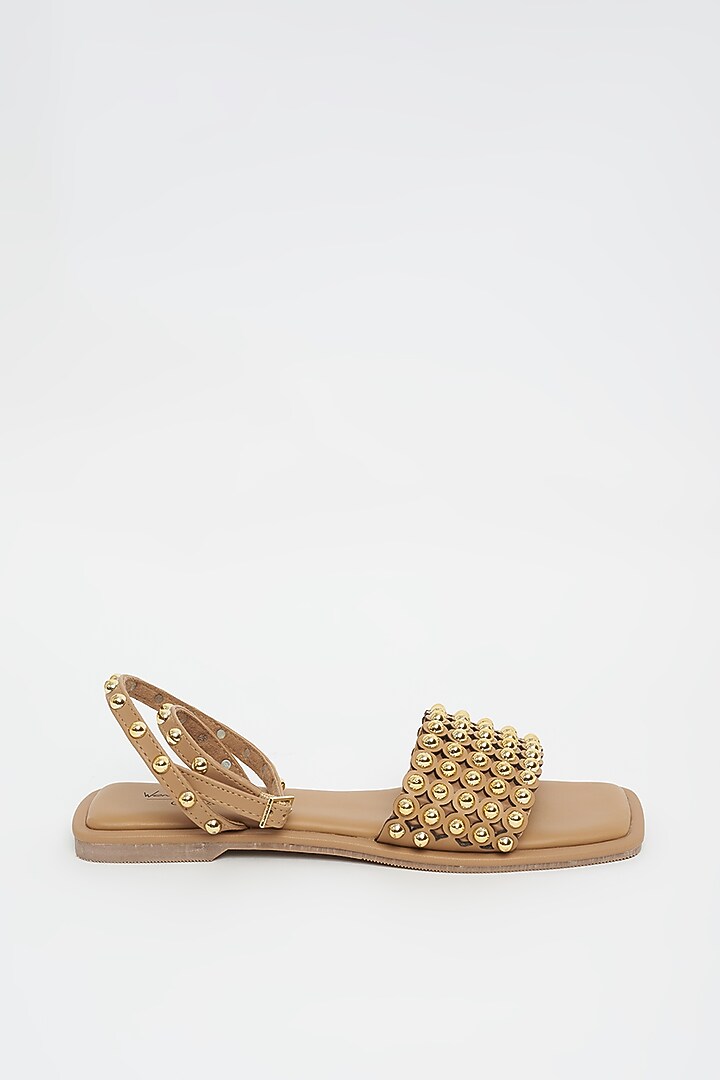 Tan Flats With Gold Stud Embellishments by Crimzon x Wendell Rodricks at Pernia's Pop Up Shop