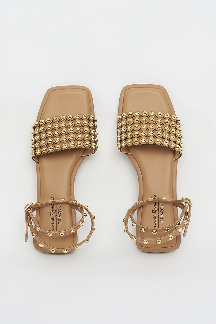 Tan Flats With Gold Stud Embellishments by Crimzon x Wendell Rodricks at Pernia's Pop Up Shop
