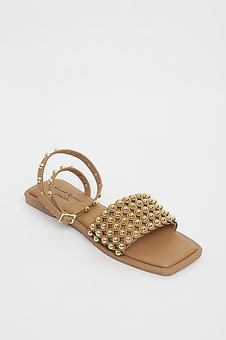 Tan Flats With Gold Stud Embellishments by Crimzon x Wendell Rodricks