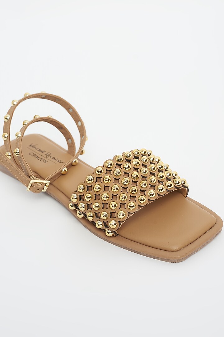 Tan Flats With Gold Stud Embellishments by Crimzon x Wendell Rodricks at Pernia's Pop Up Shop