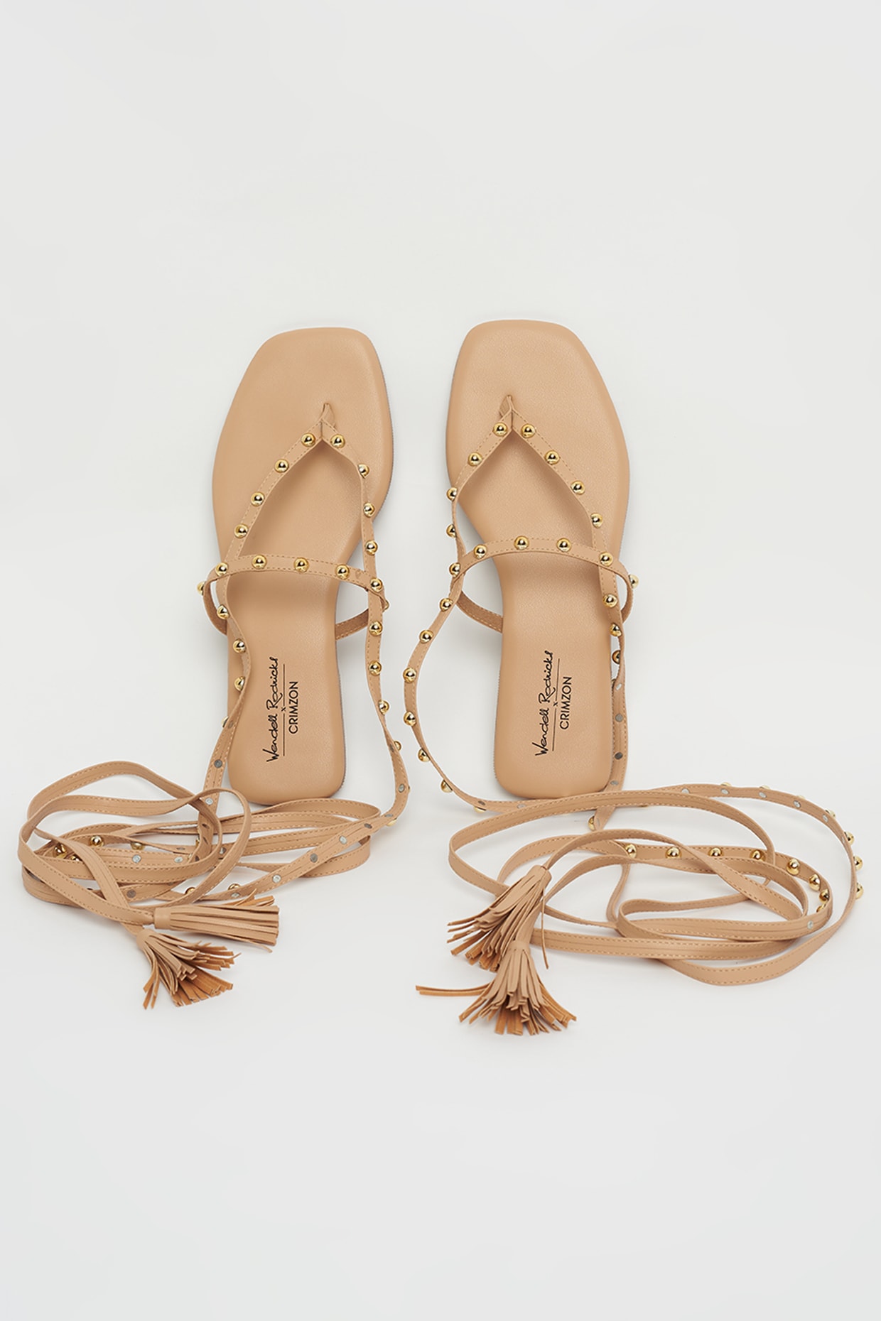 Light Beige Tie-Up Flat Sandals Design by Crimzon x Wendell Rodricks at  Pernia's Pop Up Shop 2024