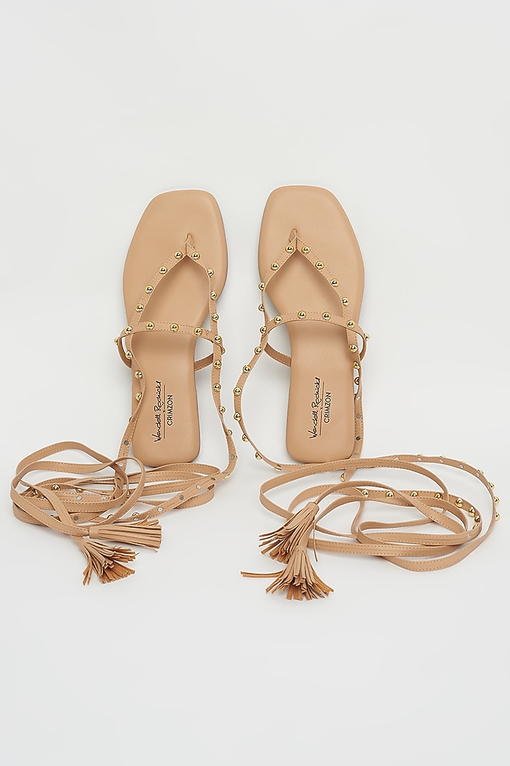 Light Beige Tie-Up Flat Sandals by Crimzon x Wendell Rodricks at Pernia's Pop Up Shop