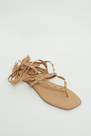 Light Beige Tie-Up Flat Sandals by Crimzon x Wendell Rodricks