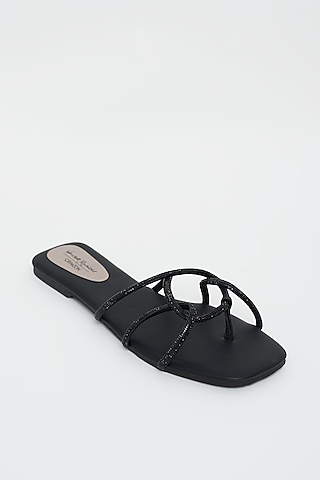 Black Crystal Embellished Flats by Crimzon x Wendell Rodricks
