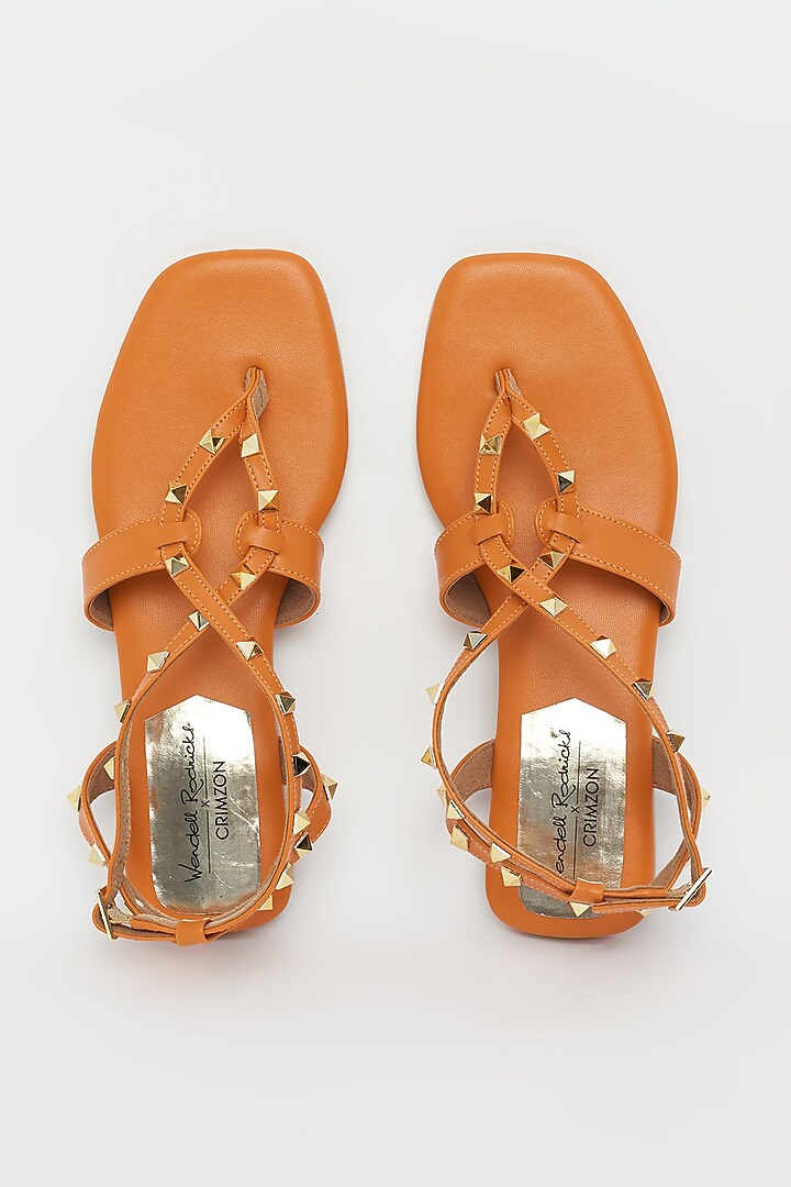 Orange Embellished Flat Gliders by Crimzon x Wendell Rodricks at Pernia's Pop Up Shop