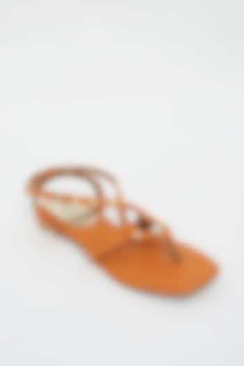 Orange Embellished Flat Gliders by Crimzon x Wendell Rodricks at Pernia's Pop Up Shop