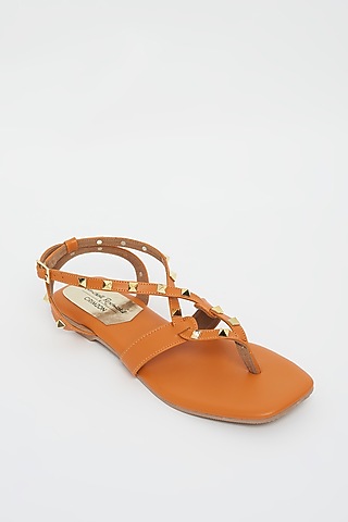 Orange Embellished Flat Gliders by Crimzon x Wendell Rodricks
