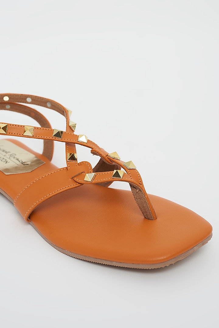 Orange Embellished Flat Gliders by Crimzon x Wendell Rodricks at Pernia's Pop Up Shop