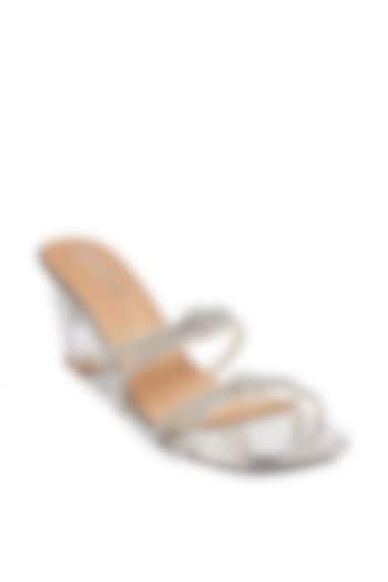 Silver Faux Leather Embellished Heels by Crimzon at Pernia's Pop Up Shop
