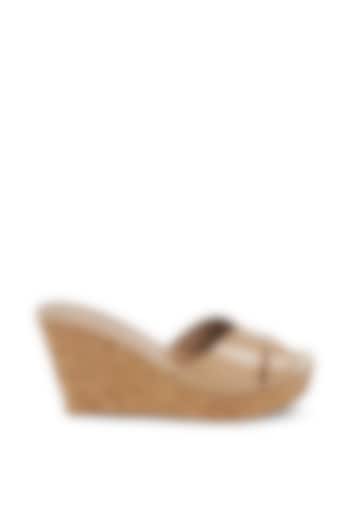 Beige Faux Leather Slip-On Wedges by Crimzon