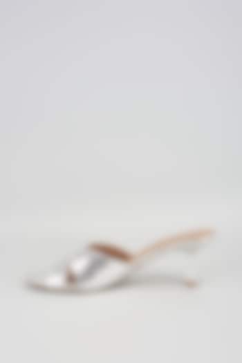 Silver Synthetic & Faux Leather Heels by Crimzon at Pernia's Pop Up Shop