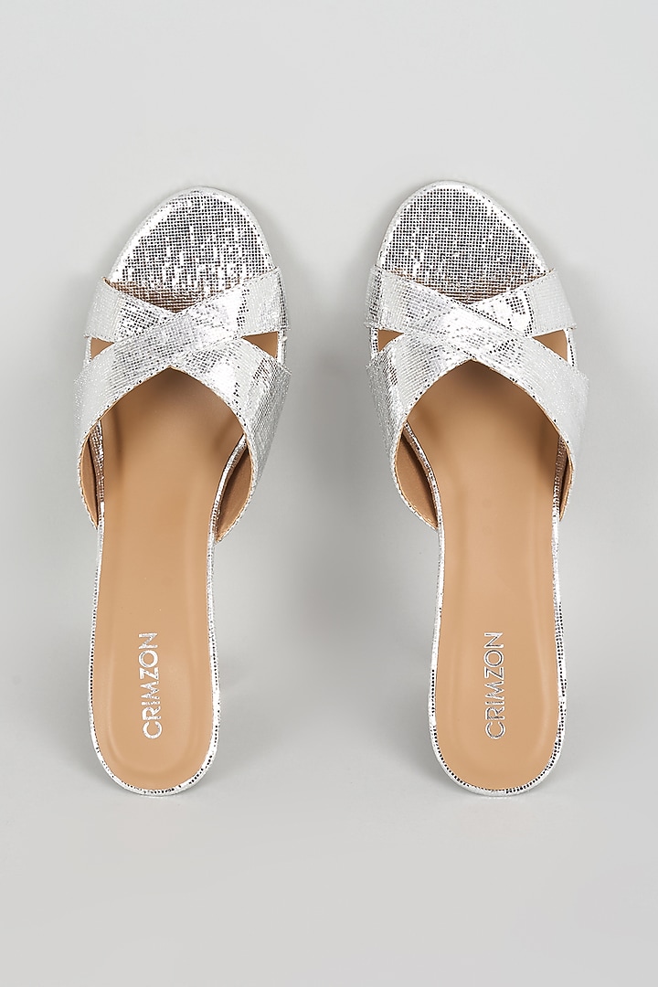 Silver Synthetic & Faux Leather Heels by Crimzon at Pernia's Pop Up Shop