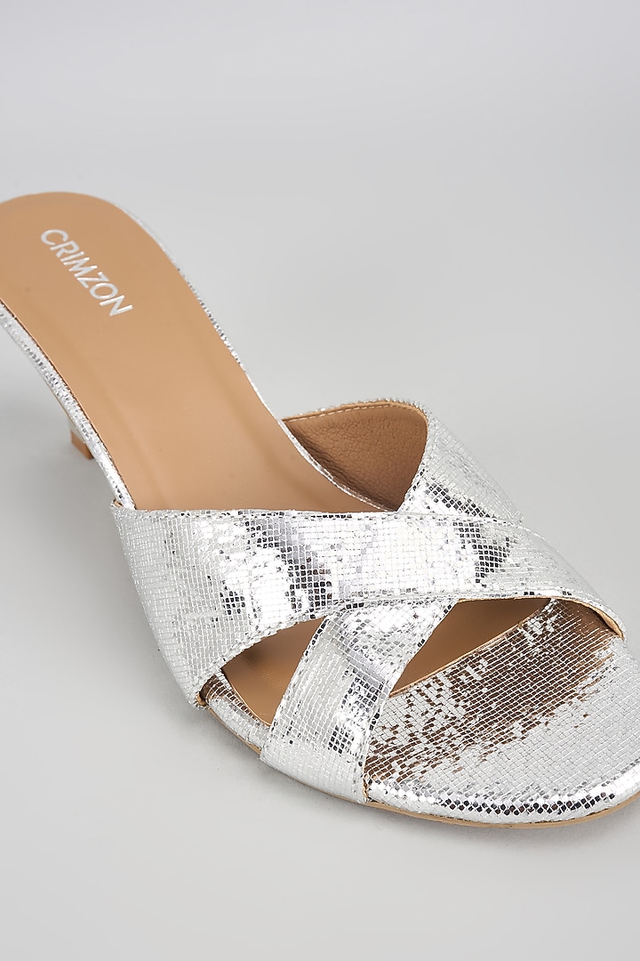 Silver Synthetic & Faux Leather Heels by Crimzon at Pernia's Pop Up Shop