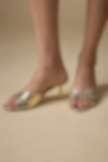 Gold Synthetic & Faux Leather Heels by Crimzon at Pernia's Pop Up Shop