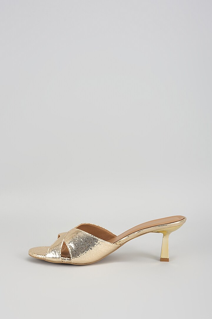 Gold Synthetic & Faux Leather Heels by Crimzon at Pernia's Pop Up Shop