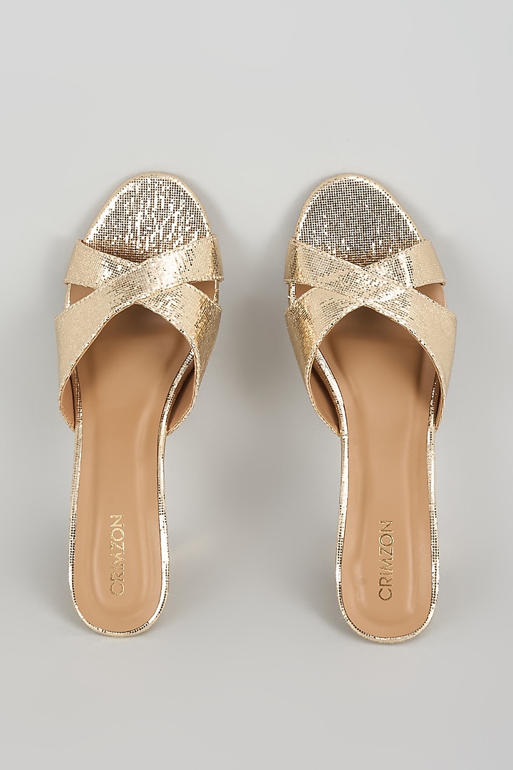 Gold Synthetic & Faux Leather Heels by Crimzon at Pernia's Pop Up Shop