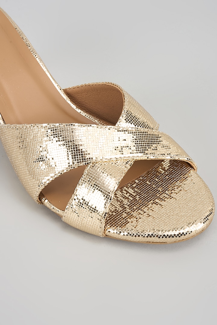 Gold Synthetic & Faux Leather Heels by Crimzon at Pernia's Pop Up Shop