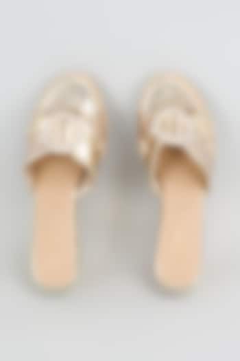 Gold Synthetic & Faux Leather Wedges by Crimzon at Pernia's Pop Up Shop