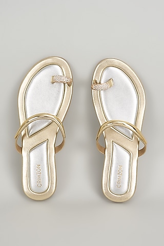 Gold Faux Leather Flats by Crimzon