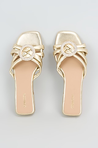 Gold Synthetic & Faux Leather Flats by Crimzon