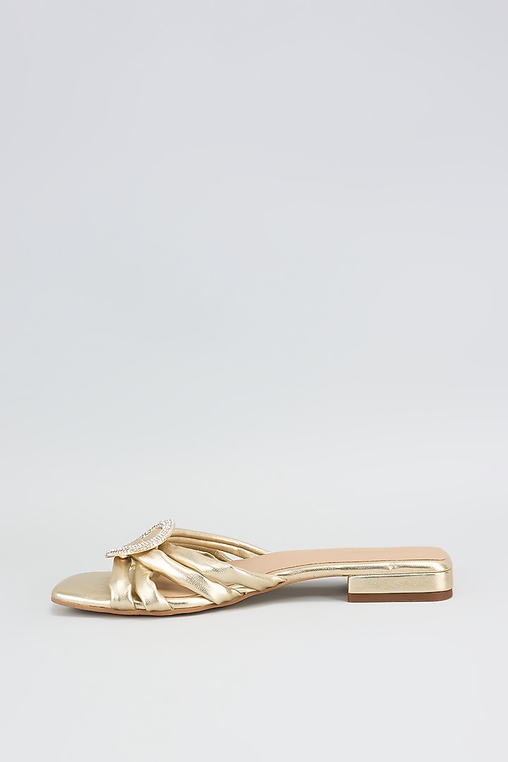 Gold Synthetic & Faux Leather Flats by Crimzon at Pernia's Pop Up Shop