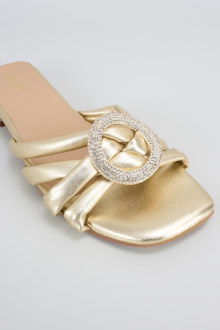 Gold Synthetic & Faux Leather Flats by Crimzon at Pernia's Pop Up Shop