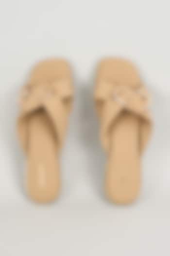 Tan Faux Leather Flats by Crimzon at Pernia's Pop Up Shop